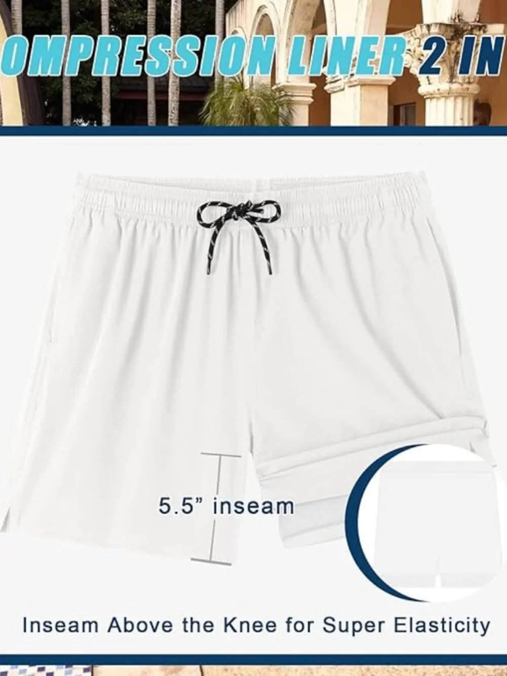 NWT-SWIM TRUNK WITH COMPRESSION LINER 2 IN 1 SWIMWEAR/QUICK DRY BOARD SHORTS - Picture 5 of 6